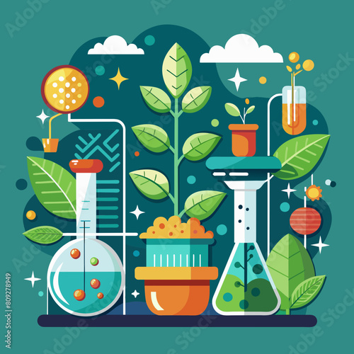 Science, environment and biotechnology concept. Growing and studying plants in laboratory.