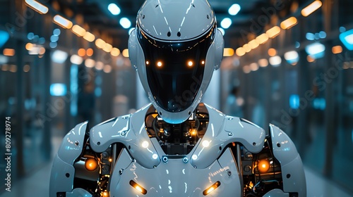 Advanced Humanoid Robot Futuristic humanoid robot with sleek metallic limbs and glowing sensors photo