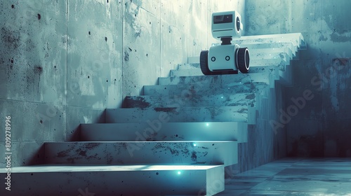 An agile robot climbing a series of steep stairs with precision, guided by LIDAR sensors photo
