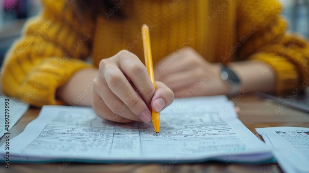 A person sitting at a table, engrossed in writing on a piece of paper. A person sitting at a table, engrossed in writing on a piece of paper.