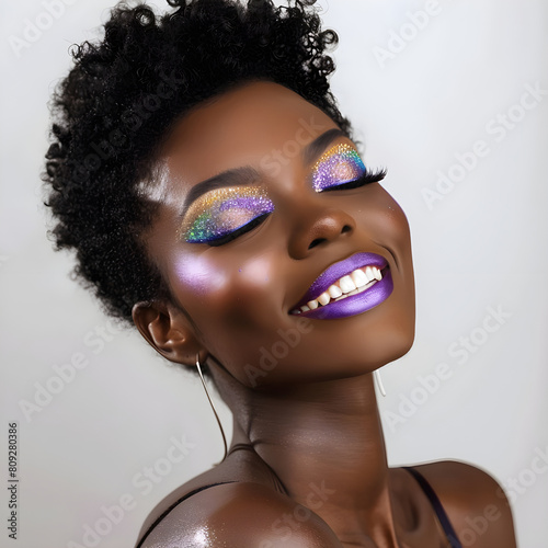 Black woman, in bold color makeup