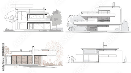 Minimalist Modern House Vector Sketch, Elegant One Line Drawing of Stylish Contemporary Architecture.