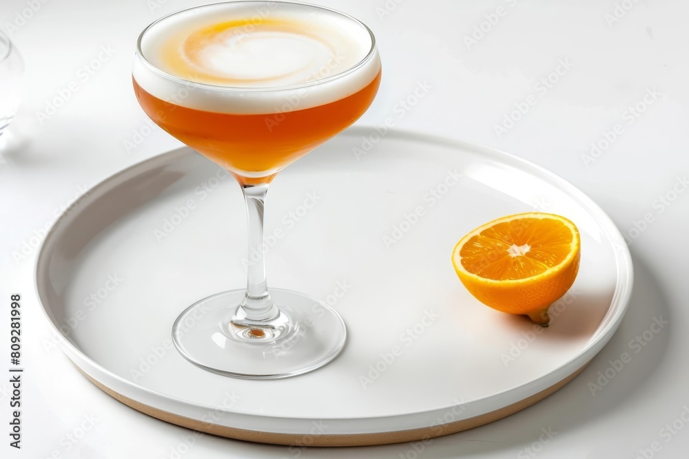 Elegant Coupe Glass Whiskey Sour with Frothy Foam Elegant Coupe Glass Whiskey Sour with Frothy Foam