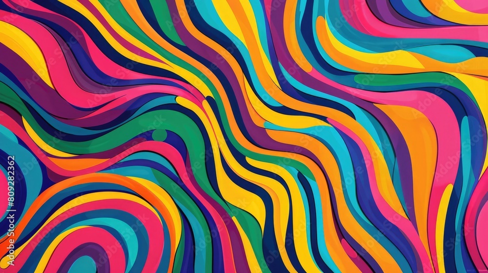 Colorful abstract painting with bright colors and wavy lines. AIG51A.