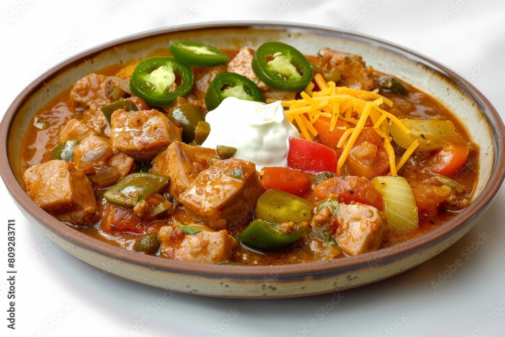 Delicious Pork Loin Chili with Jalapenos and Shredded Cheddar Cheese
