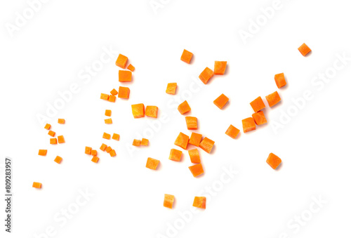 Fresh Diced Carrot, Raw Carrot Cubes Closeup, Chopped Orange Root Vegetable, Diced Carrots Pile