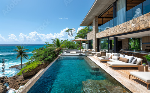 The infinity pool and terrace of the luxury hotel