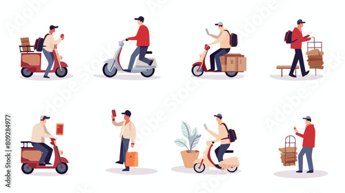 Set of scenes with delivery service of takeaway foo