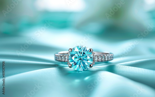 Blue diamond engagement ring. Luxury jewelry