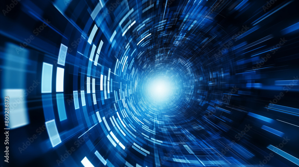 Warp speed light futuristic background, hyper speed tunnel for hyperspace star travel, intricate patterns of blue and white lights create an illusion of depth, speed, and motion