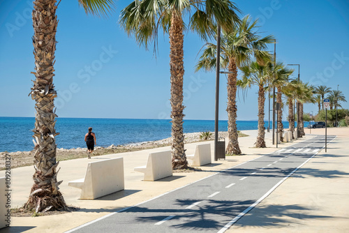 Beautiful costal town Villajoyosa in Costa Blanca, Alicante province, Spain. Recreation area near Mediterranean sea and bike path © vejaa