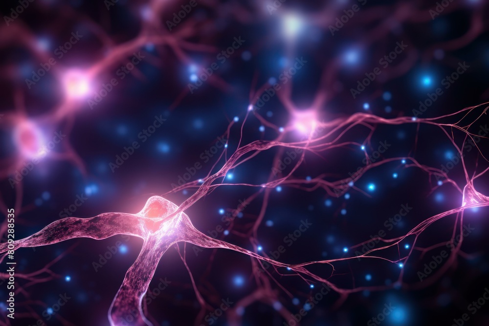 Radiant Glowing neuron cell links. Medical nerve. Generate Ai
