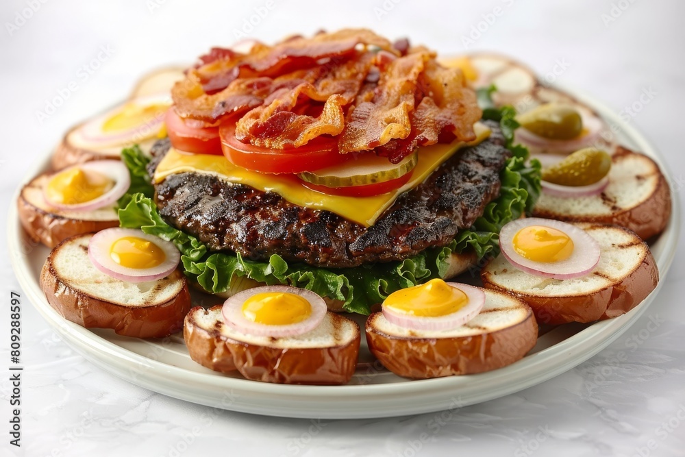 Satisfying All American Backyard Burger with a Symphony of Flavors and Fresh Ingredients Satisfying All American Backyard Burger with a Symphony of Flavors and Fresh Ingredients