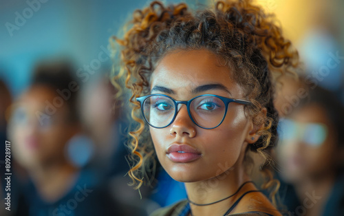 Young woman with glasses. A female university student in a seminar © Анна Терелюк