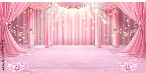 pretty pink stage with curtains and columns for product showcase