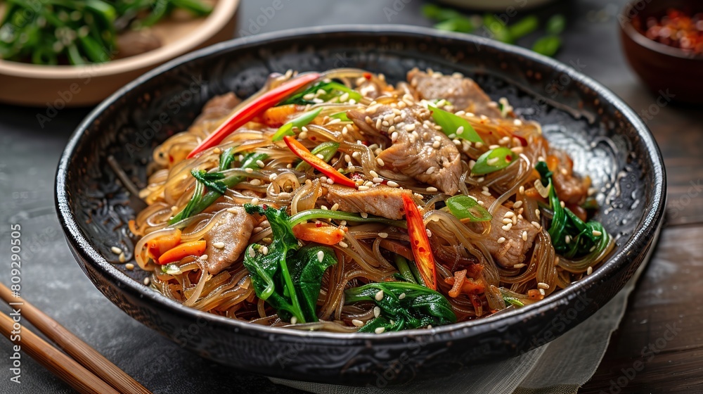 Japchae Korean food, Korean Glass noodle. Generative Ai Japchae Korean food, Korean Glass noodle. Generative Ai