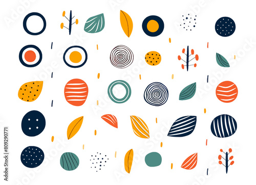 Fun colorful line doodle shape circle set. Creative minimalist style art symbol collection for children or party celebration with basic shapes. Simple upbeat childish drawing scribble decoration.