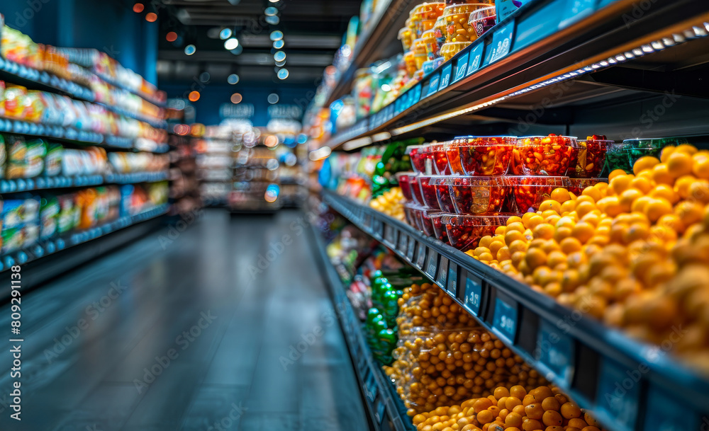 Oranges and other fruits in supermarket. In the grocery section of a store Oranges and other fruits in supermarket. In the grocery section of a store