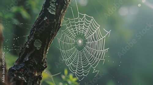 beautiful spider web network on a tree at sunrise in high resolution and quality