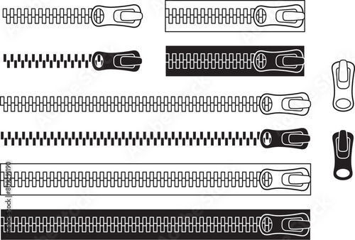 Zipper Pull Horizontal Line Break with and without Fabric Clipart Set - Outline & Silhouette photo