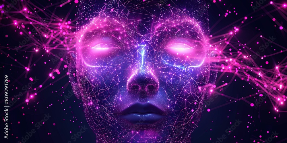 woman's face portrait glowing purple - futuristic 