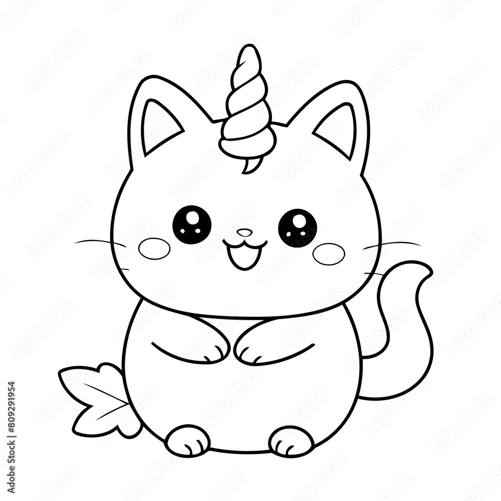 Fototapeta premium Cute vector illustration Caticorn for kids colouring worksheet