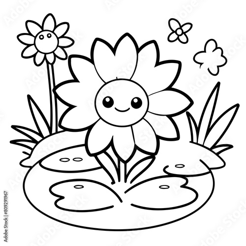 Vector illustration of a cute Flower drawing for toddlers coloring activity