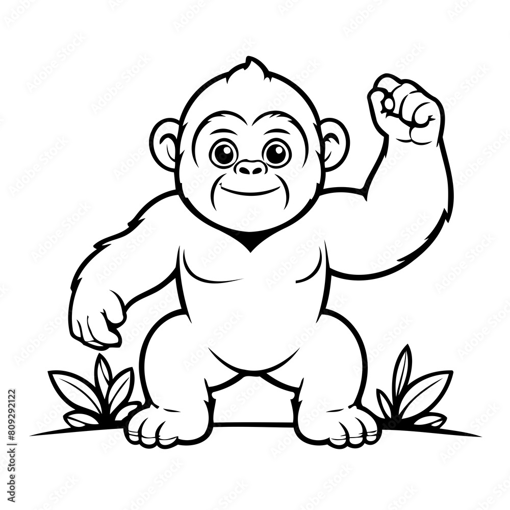 Fototapeta premium Simple vector illustration of Gorilla for kids coloring page