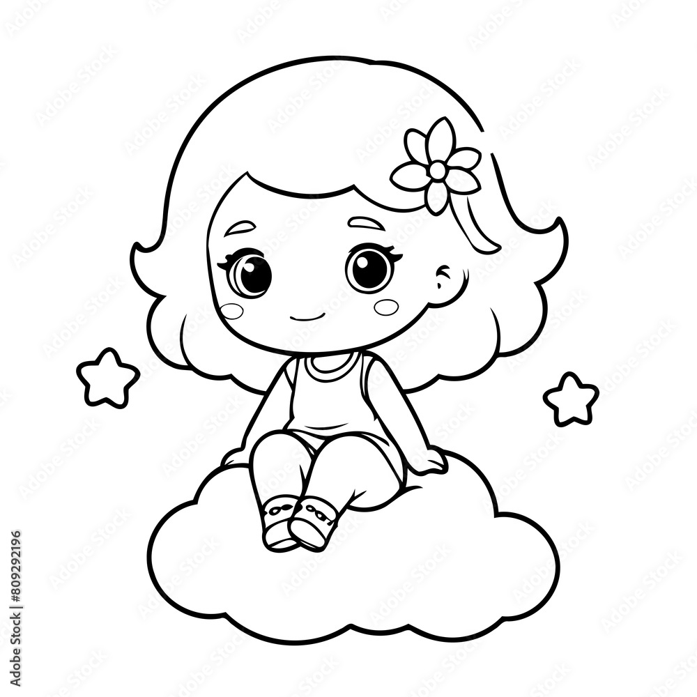 Cute vector illustration girl for kids colouring page Cute vector illustration girl for kids colouring page