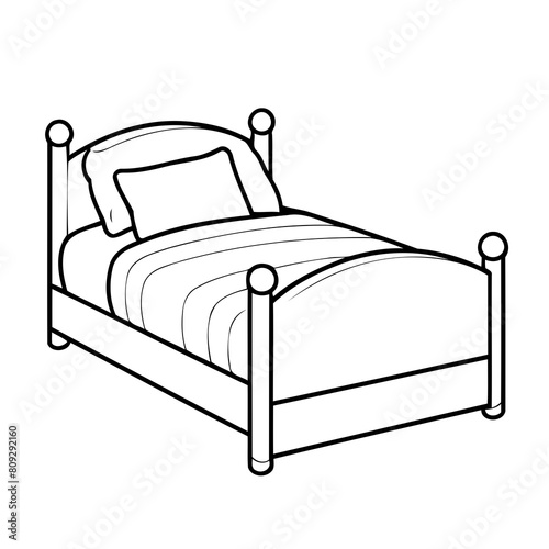 Cute vector illustration Bed doodle black and white for kids page