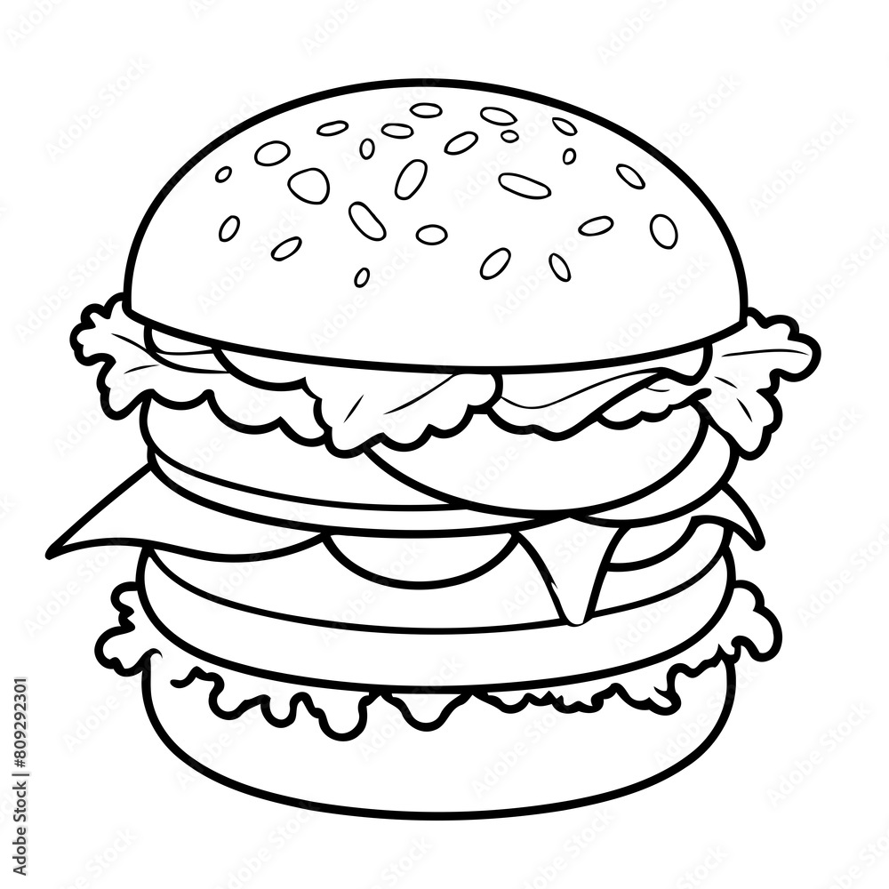 Simple vector illustration of Burger drawing for toddlers colouring page Simple vector illustration of Burger drawing for toddlers colouring page