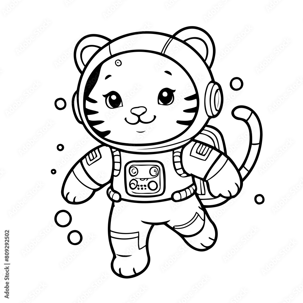 Cute vector illustration Tiger colouring page for kids