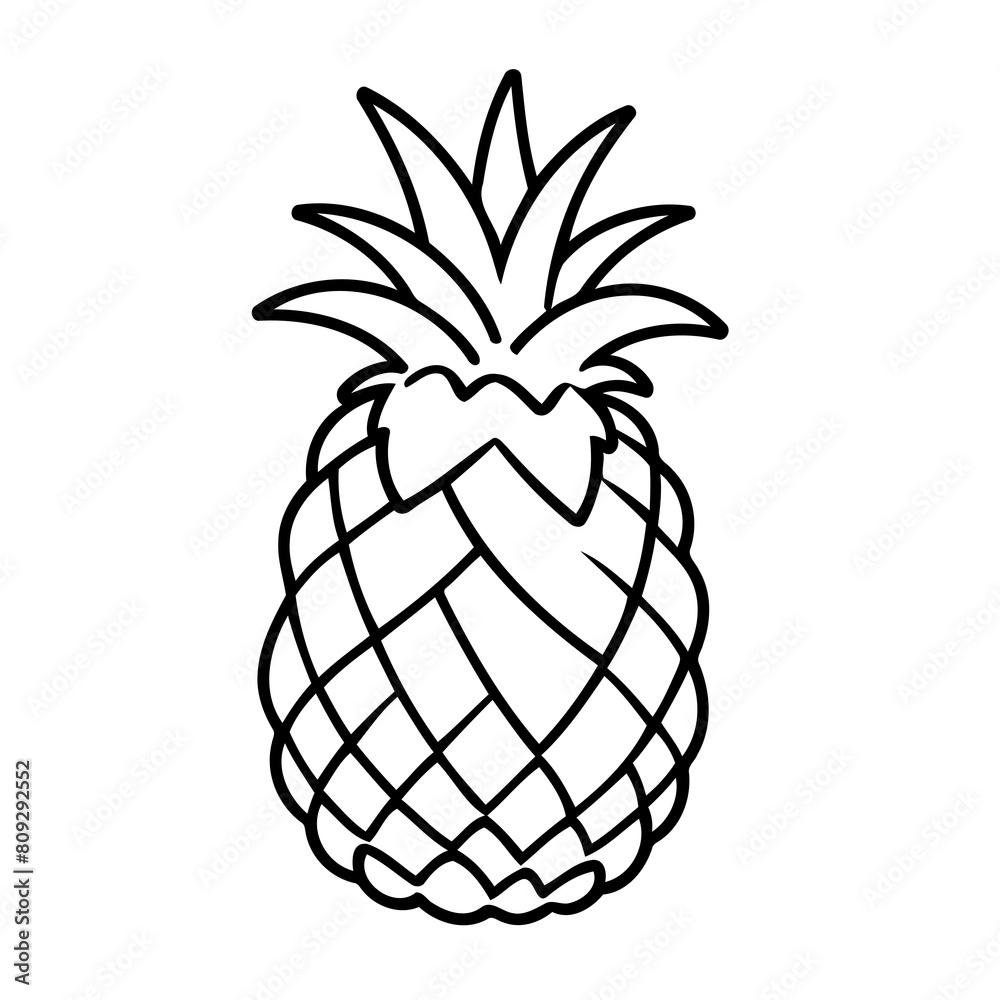 Fototapeta premium Cute vector illustration Pineapple drawing for toddlers colouring page