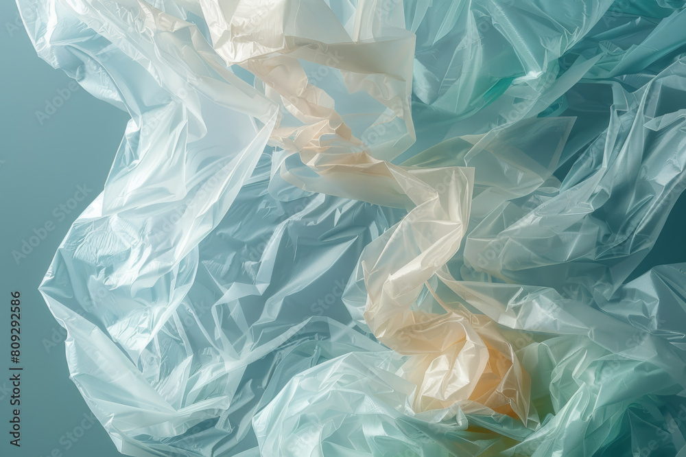 Obraz premium Close-up of a tangled mass of single-use plastic bags, highlighting both convenience and waste.. AI generated.
