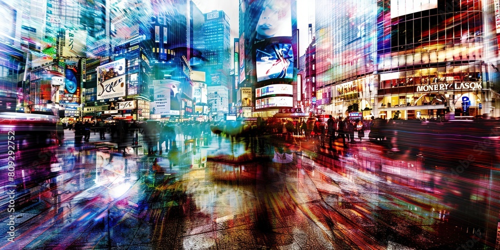 Obraz premium High speed urban traffic on a city highway during evening rush hour,