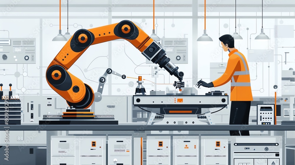 A human and a robot working collaboratively on a task in a factory or research lab A human and a robot working collaboratively on a task in a factory or research lab