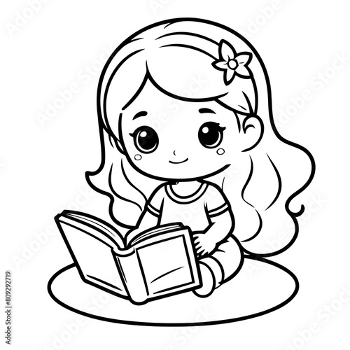 Cute vector illustration girl for kids colouring page