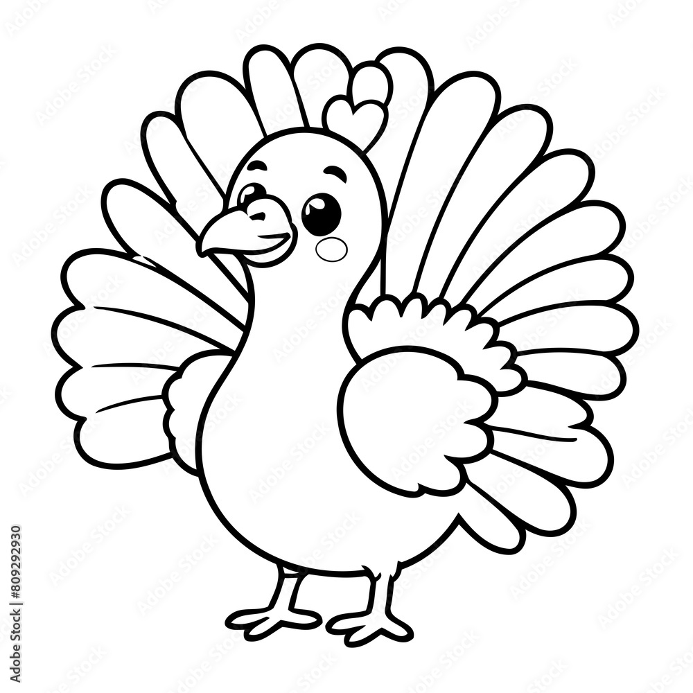 Simple vector illustration of Turkey drawing for kids colouring page Simple vector illustration of Turkey drawing for kids colouring page