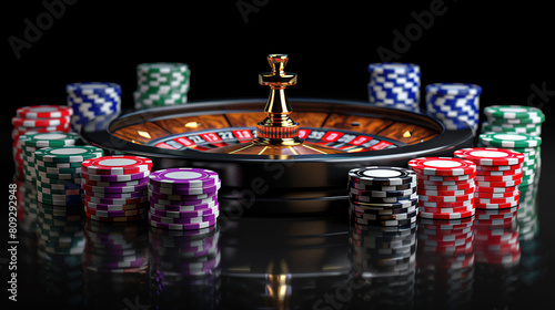 Casino Roulette Surrounded by Poker Chips