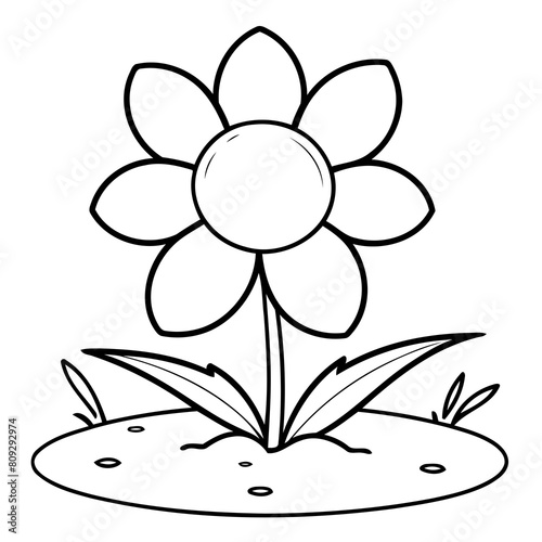 Simple vector illustration of Flower colouring page for kids