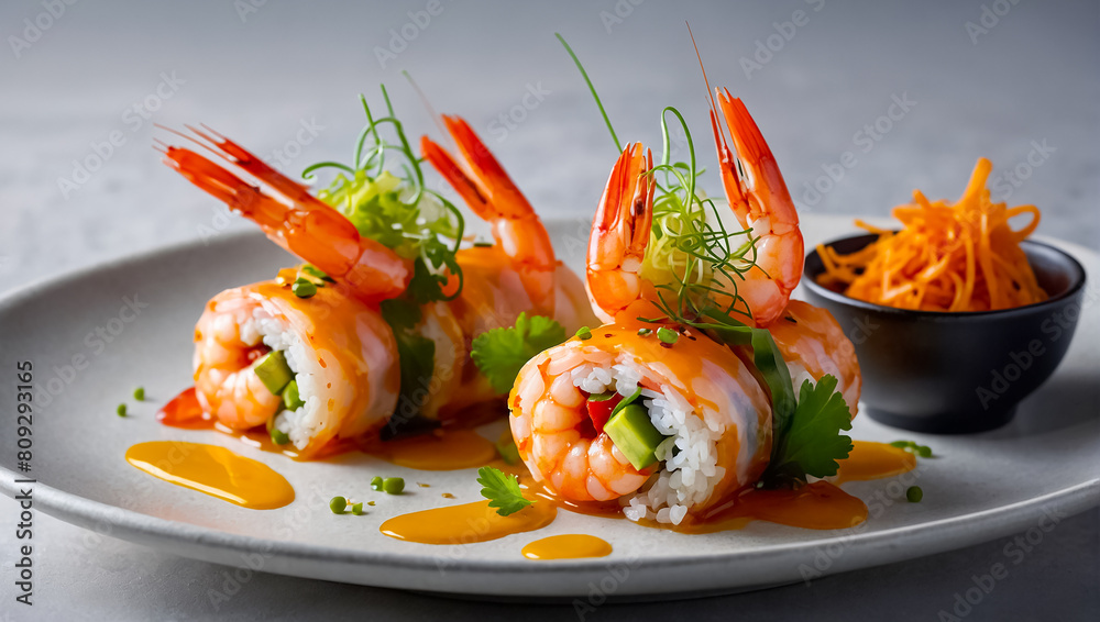 Fresh sushi with shrimp prepared Fresh sushi with shrimp prepared