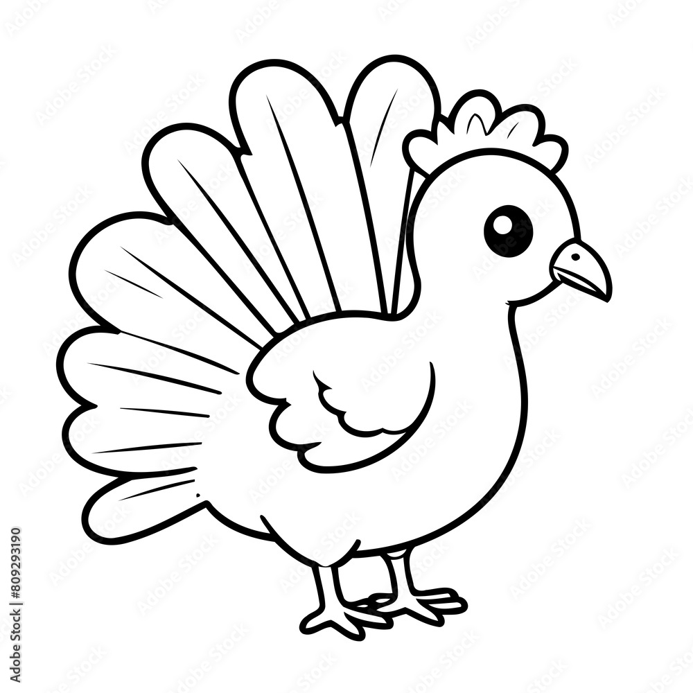 Fototapeta premium Simple vector illustration of Turkey colouring page for kids
