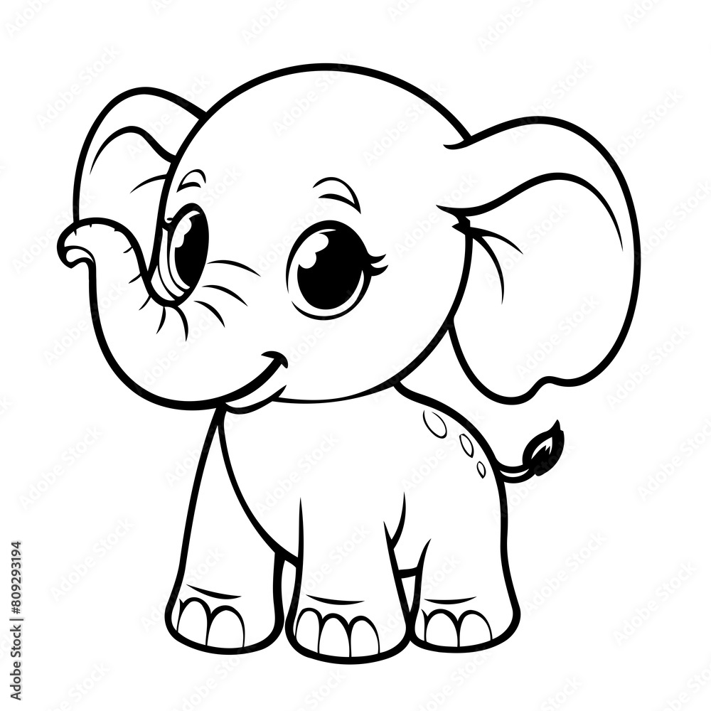 Cute vector illustration Elephant doodle for kids coloring worksheet