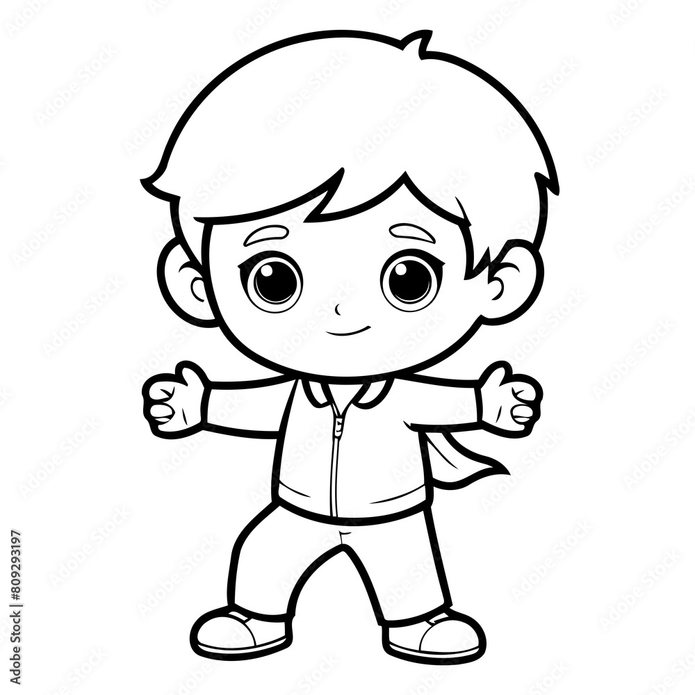 Cute vector illustration Boy doodle black and white for kids page