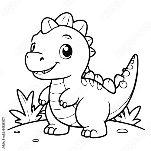 Simple vector illustration of Dino drawing colouring activity