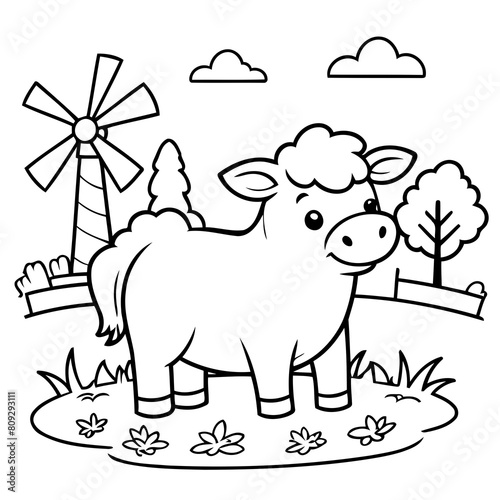 Cute vector illustration farm doodle colouring activity for kids