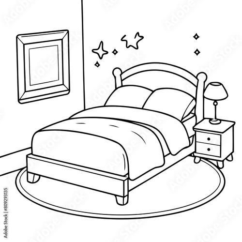 Simple vector illustration of Bed drawing colouring activity
