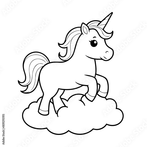 Simple vector illustration of Unicorn drawing for kids colouring activity
