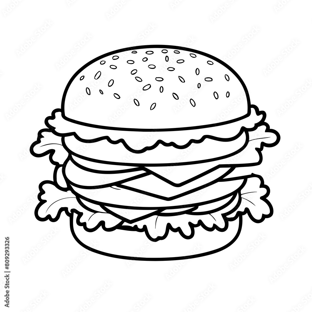 Vector illustration of a cute Burger drawing for toddlers coloring activity Vector illustration of a cute Burger drawing for toddlers coloring activity