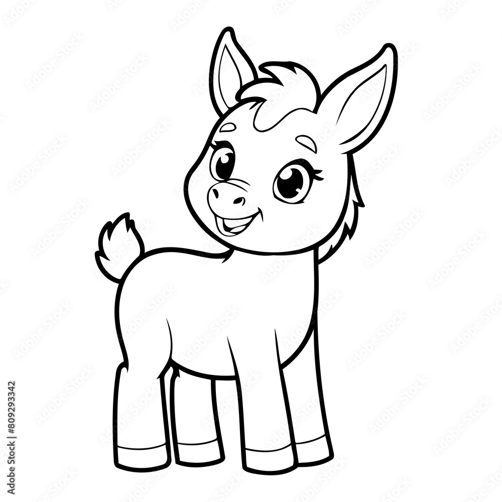 Vector illustration of a cute Donkey drawing for children page Vector illustration of a cute Donkey drawing for children page